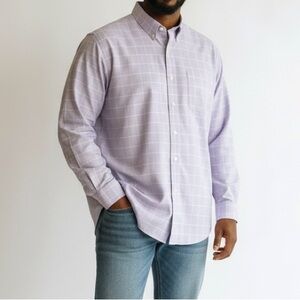 Stafford Coolmax Men’s 3XL Oxford Long Sleeve Shirt Purple White Windowpane NWT